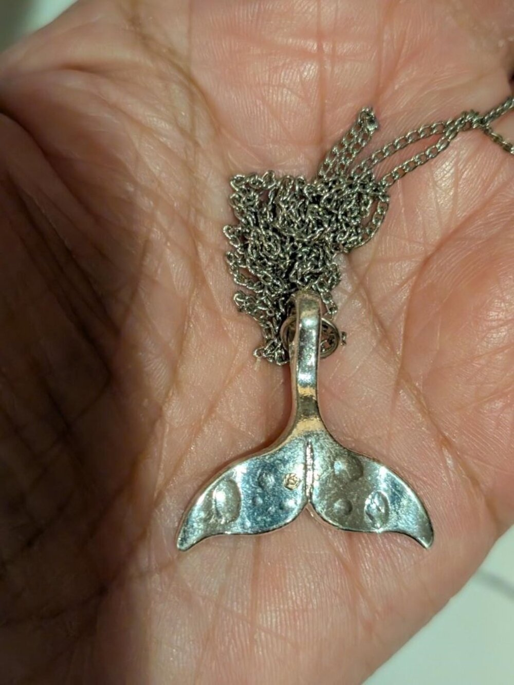 Silver Tone Whale Tail Pendant Necklace (Ship the same day)